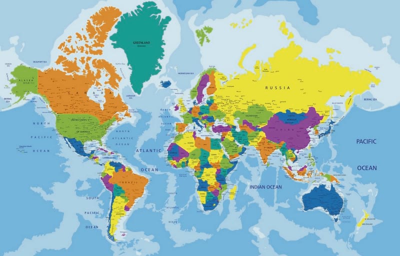 Фотообои Яркая карта мира