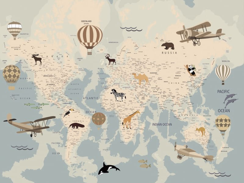 Фотошпалери Карта світу з тваринами