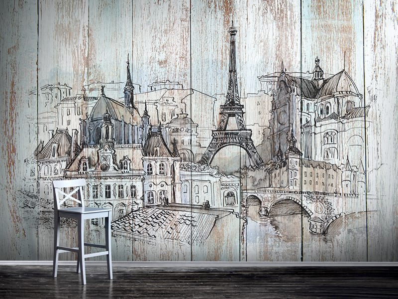Фотообои Париж рисунок по дереву на открытой стене