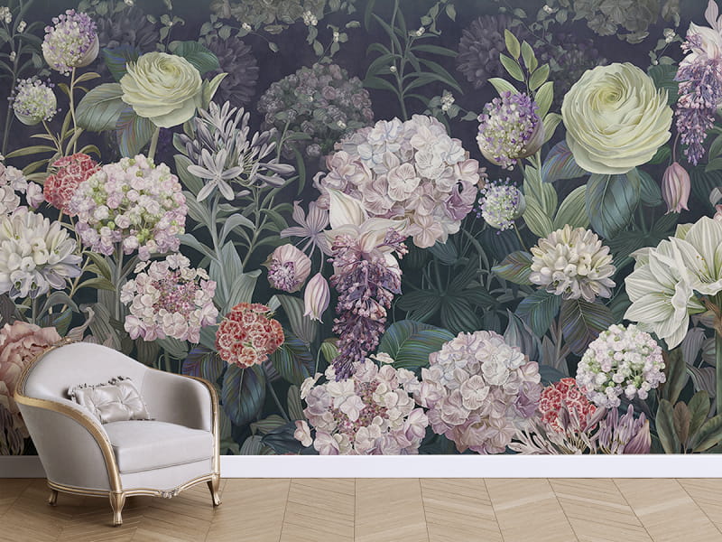 Фотообои Крупные цветы на открытой стене
