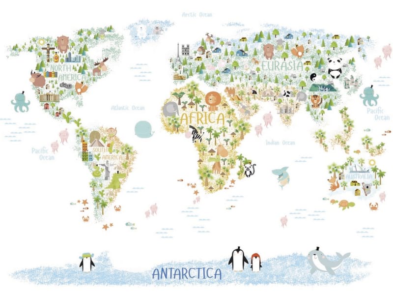 Фотообои Карта мира с милыми животными
