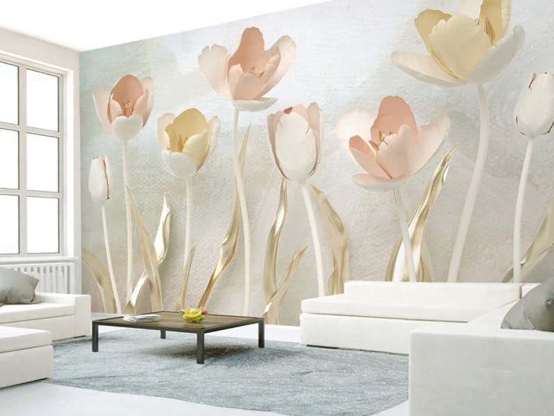 Фотошпалери Витончені тюльпани в інтер'єрі вітальні