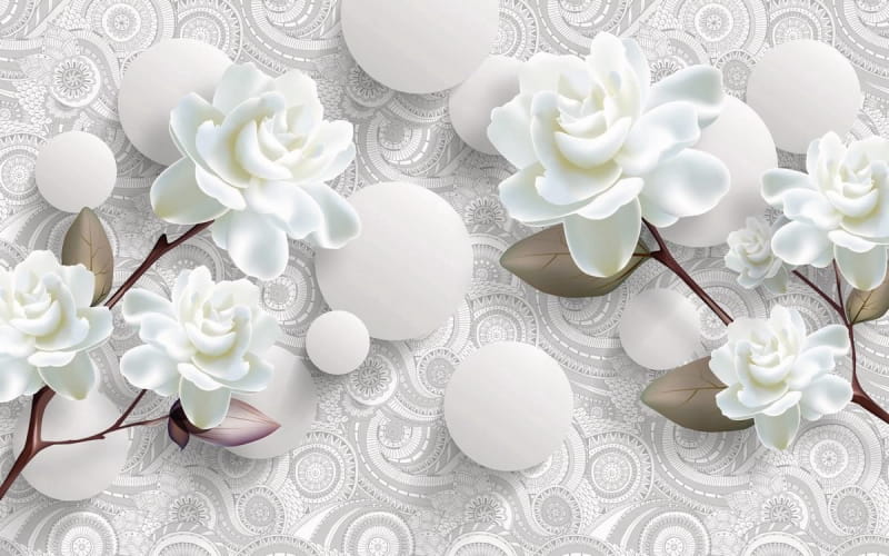 Фотошпалери Білі квіти і сфери