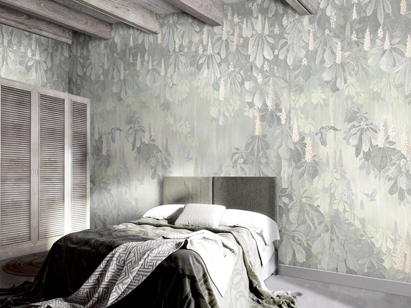 Фотообои Цветение каштана в интерьере спальни