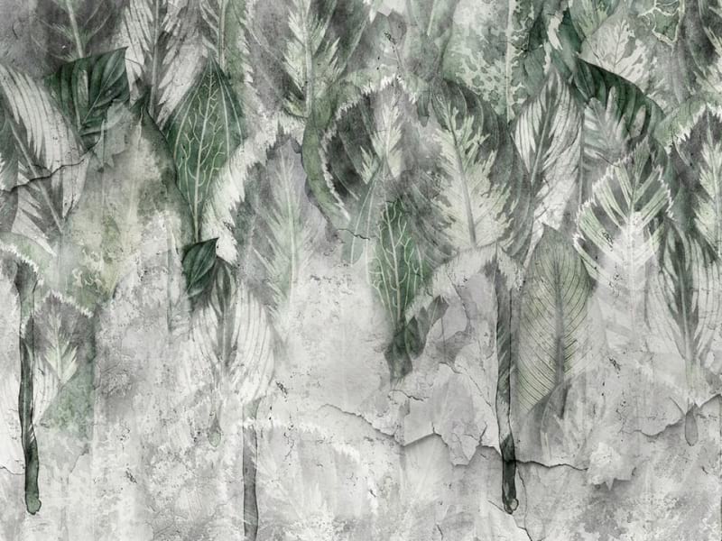 Фотообои Листья на бетонной стене