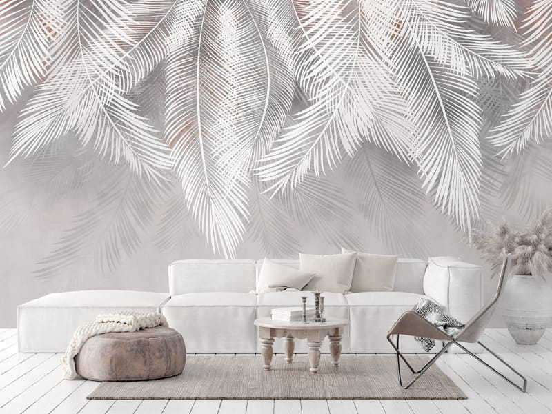 Фотообои Пушистые пальмовые листья в интерьере гостиной