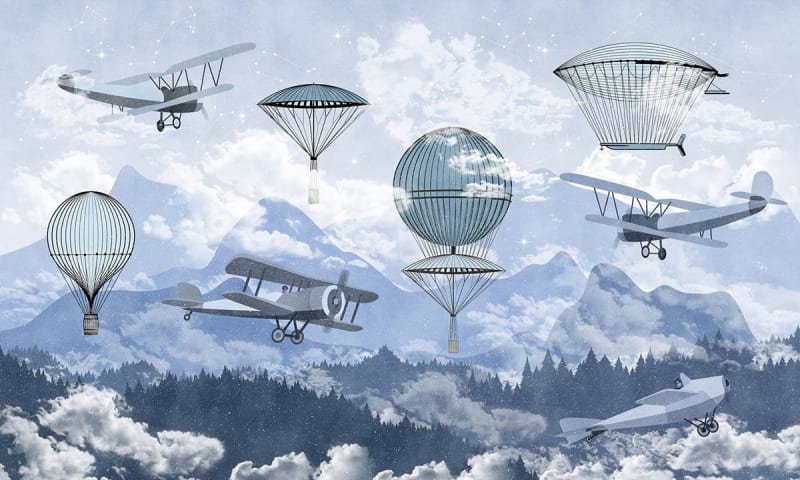 Фотообои Воздушные шары и бипланы