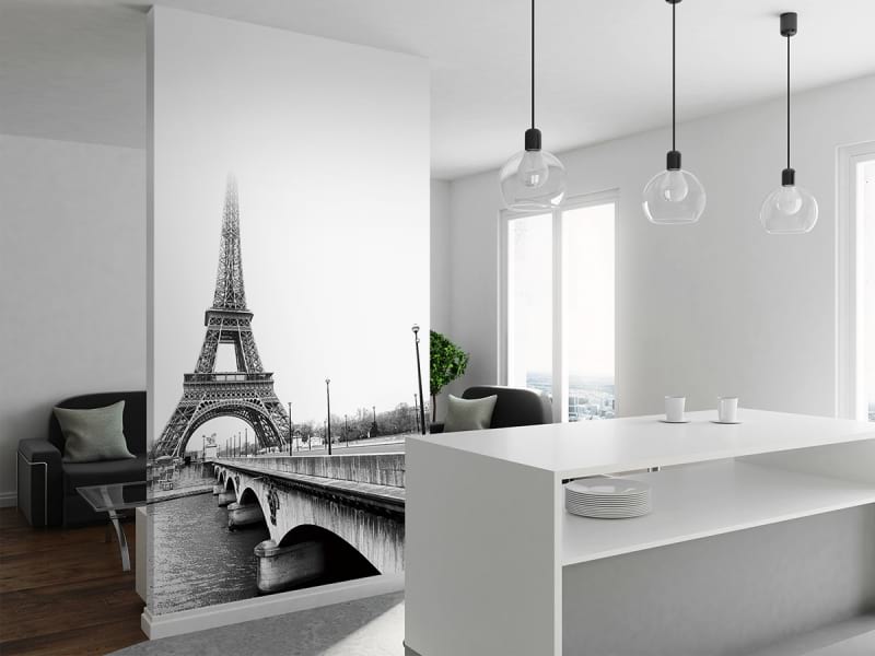 Фотообои Чёрно-белый Париж в интерьере кухни