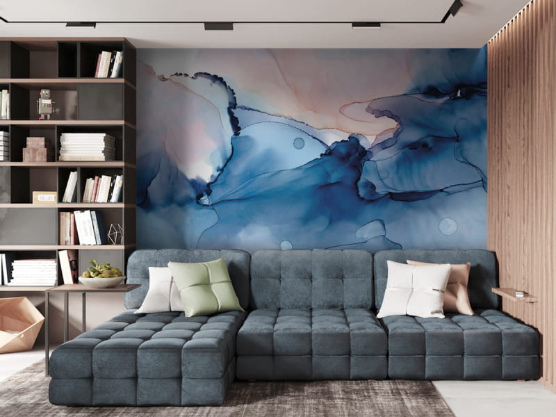Фотообои Тёмно-синяя акварель в интерьере подростковой