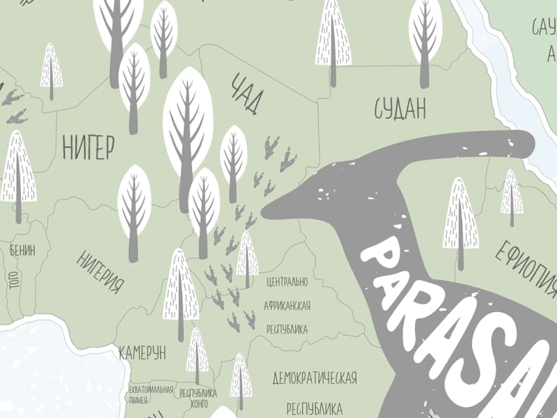 Фотообои Карта мира с динозаврами, РУС фрагмент #1