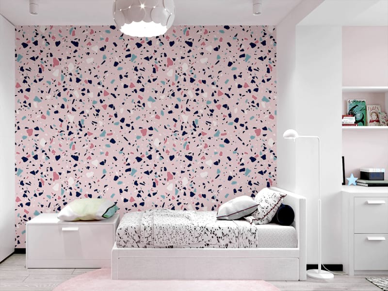 Фотообои Розовый мозаичный мрамор в интерьере подростковой