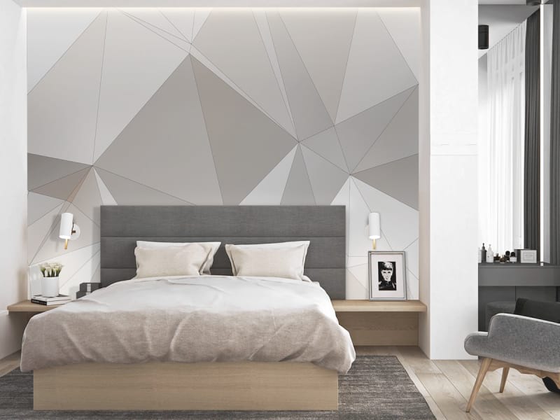 Фотообои Треугольные полигоны в интерьере спальни