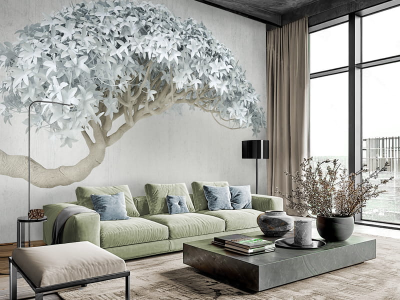 Фотообои Изящная ветка в интерьере гостиной