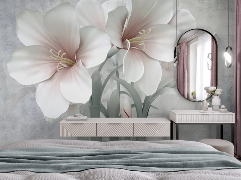 Фотошпалери Великі лілії в інтер'єрі спальні