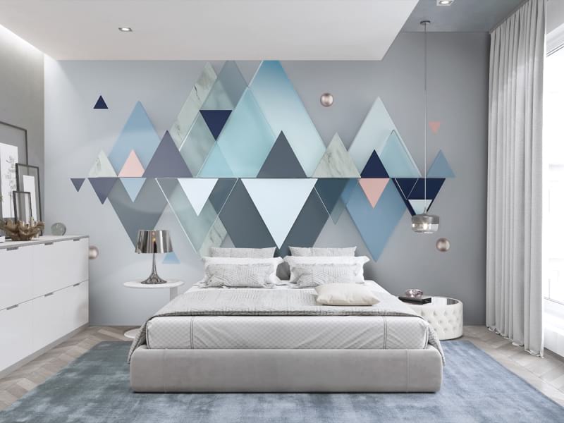 Фотошпалери Витончені трикутники в інтер'єрі спальні