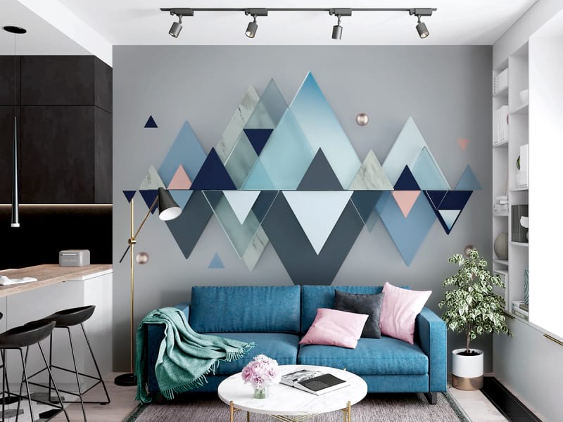 Фотообои Изящные треугольники в интерьере гостиной