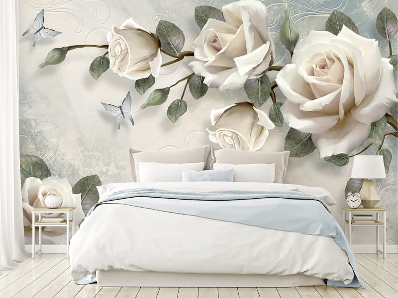 Фотошпалери Чудові троянди в інтер'єрі спальні