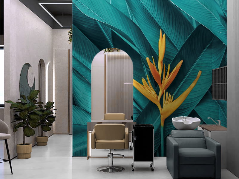 Фотообои Красочный цветок и листья в интерьере холла