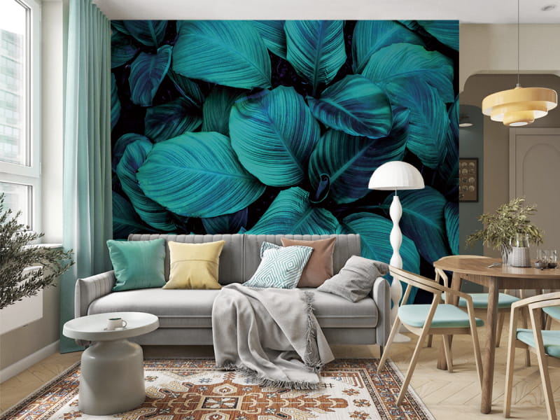 Фотообои Ночные тропики в интерьере гостиной