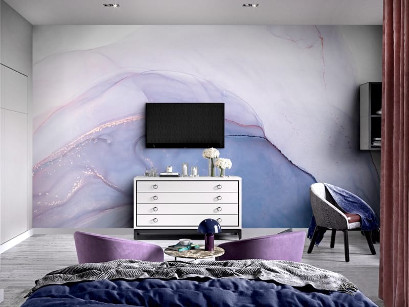 Фотообои Фиолетовые переливы в интерьере спальни