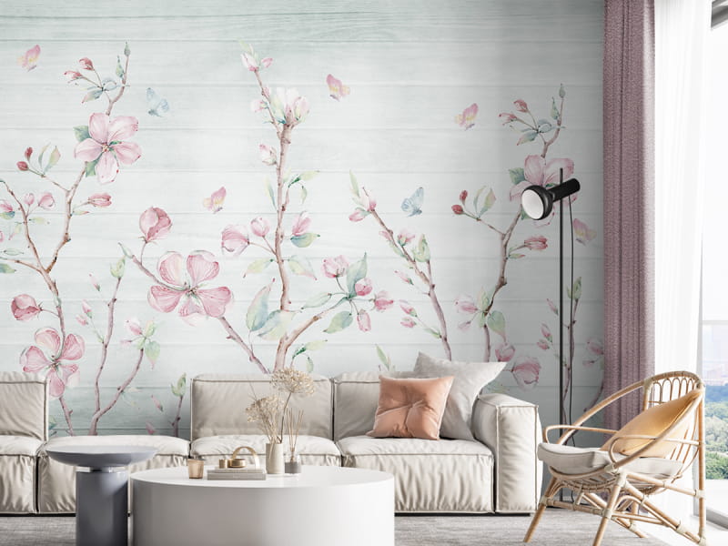 Фотообои Сад непрерывного цветения в интерьере гостиной