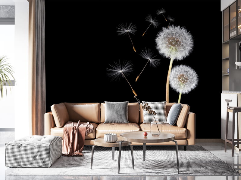Фотообои Пара белых одуванчиков в интерьере гостиной