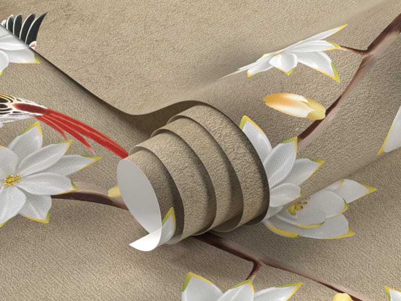 Фотошпалери Квітуча гілка і птиці 3Д фрагмент # 1