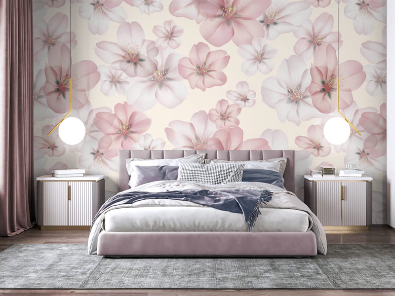 Фотообои Изящное цветение в интерьере спальни