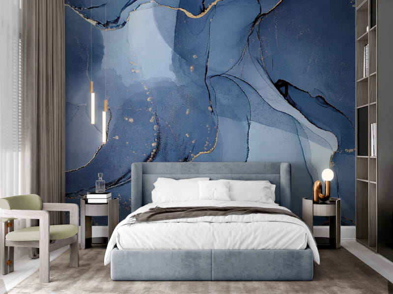 Фотообои Глубокое синее море в интерьере спальни