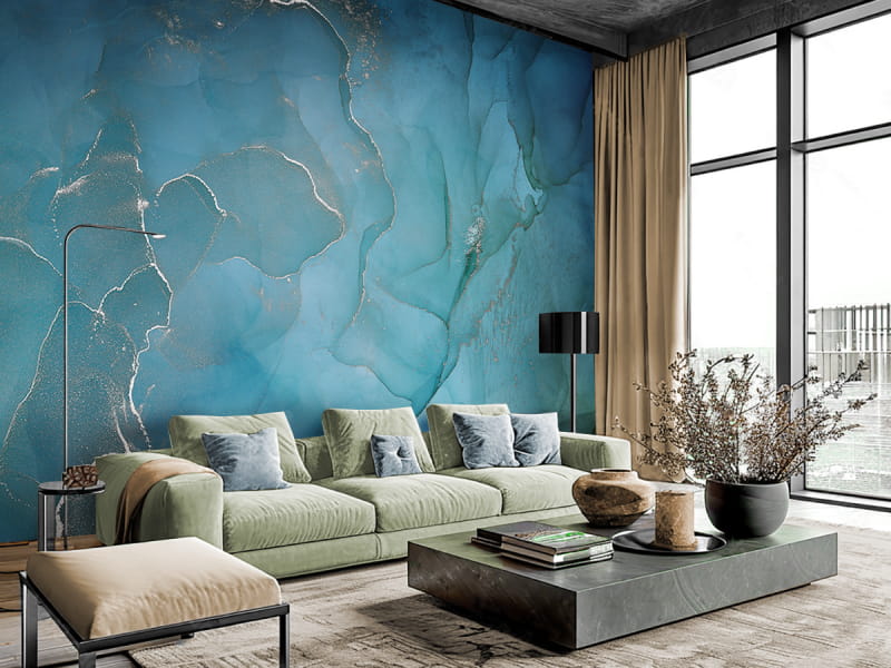 Фотообои Ледяная стена в интерьере гостиной