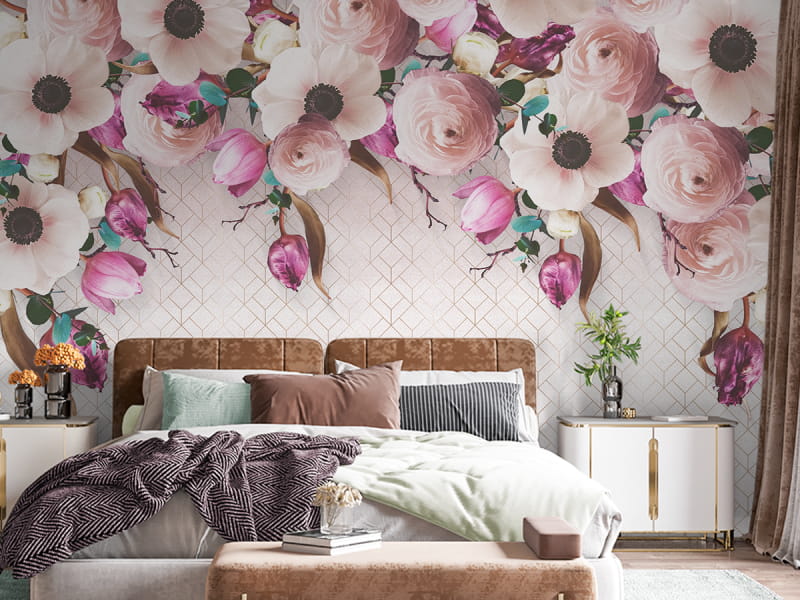 Фотошпалери Королівське цвітіння в інтер'єрі спальні