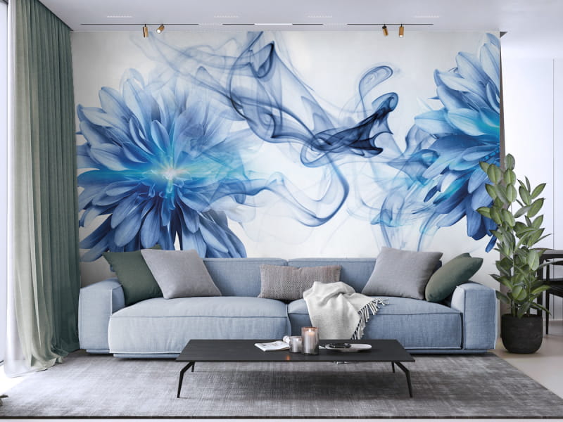 Фотообои Загадочные астры в интерьере гостиной