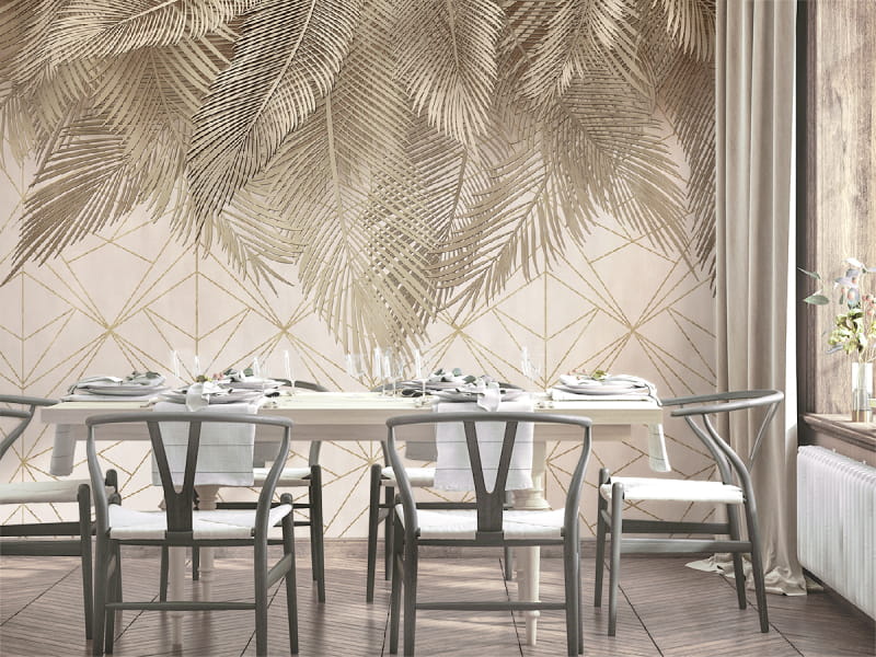 Фотообои Бронзовые листья пальмы в интерьере кухни