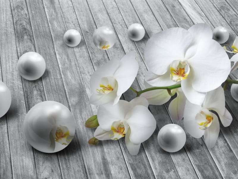 Фотошпалери Орхідея і перли 3Д