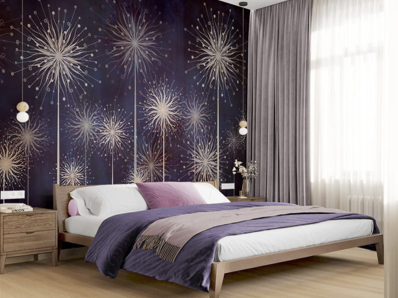 Фотошпалери Гарні польові квіти в інтер'єрі спальні