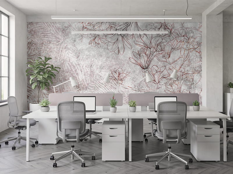 Фотообои Цветение магнолии в интерьере офиса