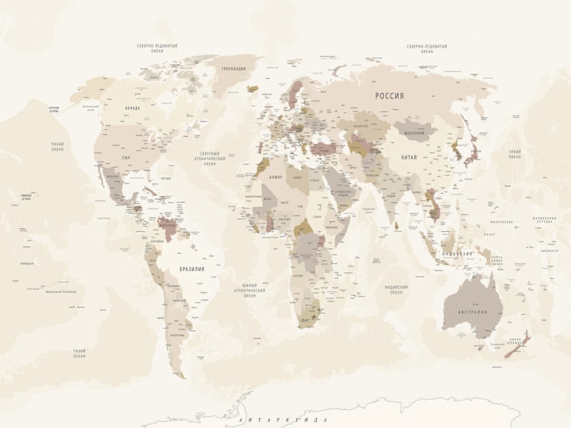 Фотообои Светлая карта мира, РУС