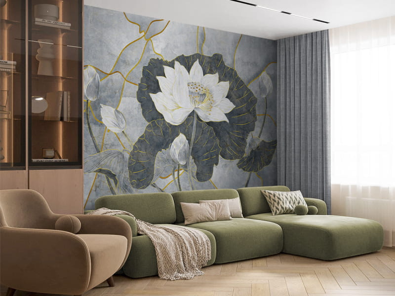 Фотошпалери Водяна лілія в інтер'єрі вітальні