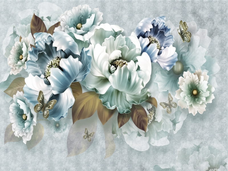 Фотообои Королевские синие цветы 3Д