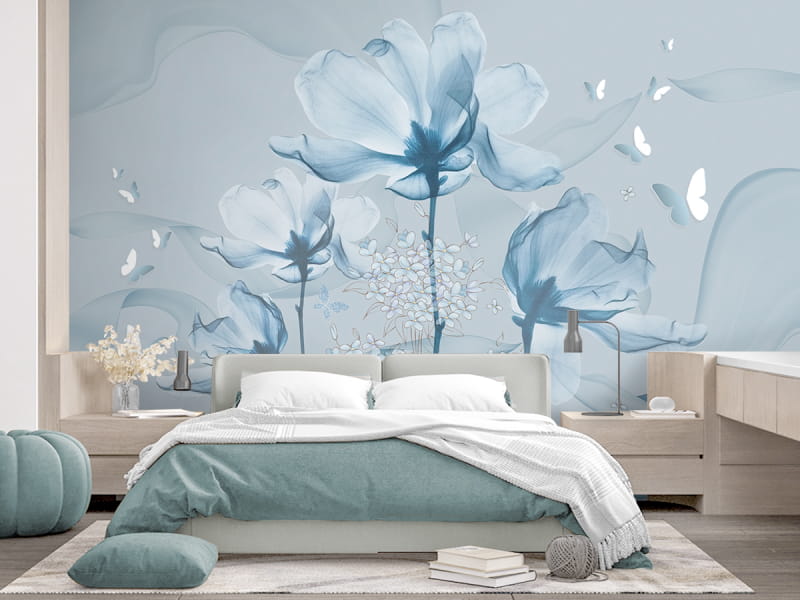 Фотошпалери Квіти ранкової зорі в інтер'єрі спальні