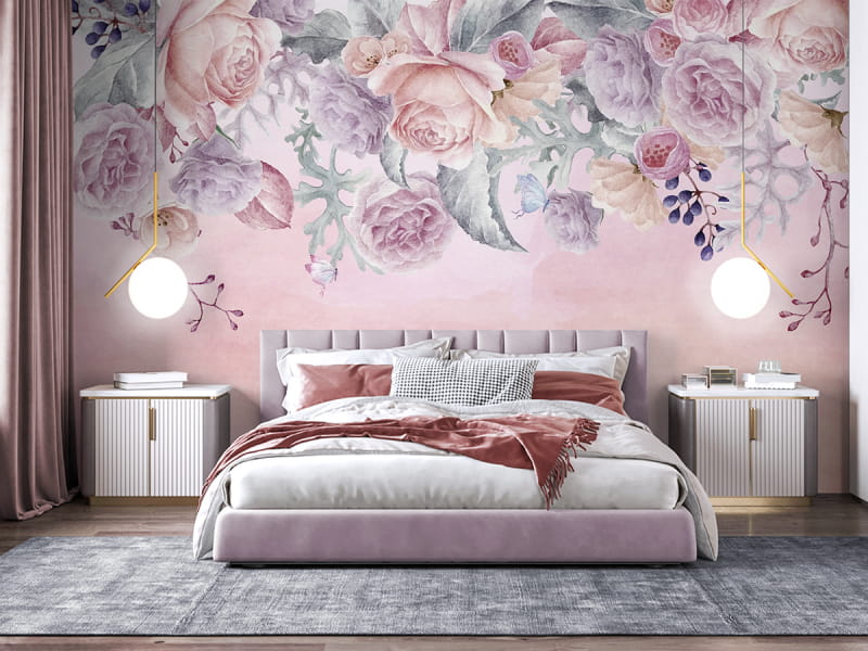 Фотообои Свисающие розы в интерьере спальни
