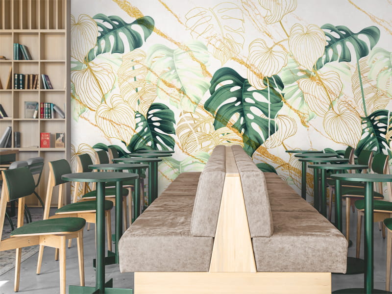 Фотошпалери Листя тропічного лісу в інтер'єрі ресторану