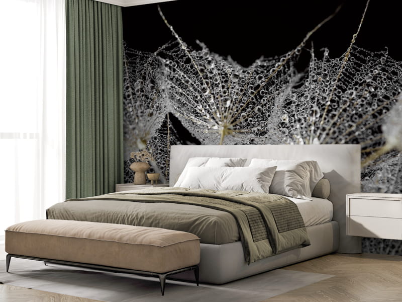 Фотообои Соцветие одуванчика в интерьере спальни