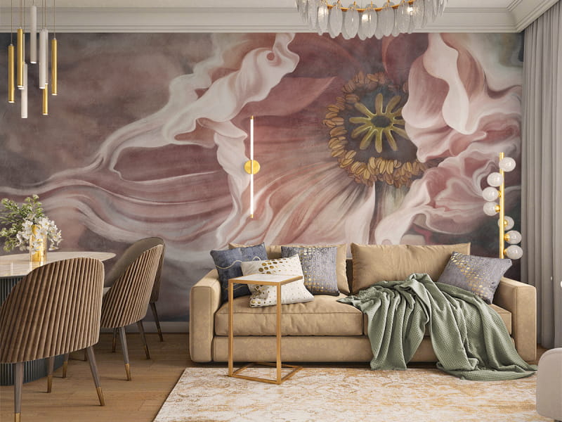 Фотообои Тюльпан, рисунок в интерьере гостиной