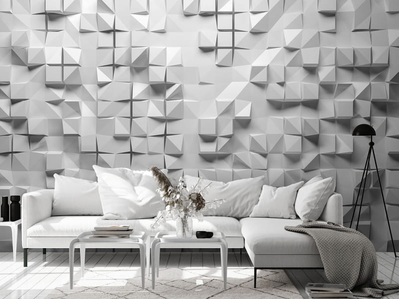 Фотообои Белая мозаика 3Д в интерьере гостиной