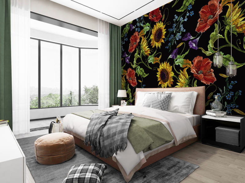 Фотошпалери Літні квіти в інтер'єрі спальні