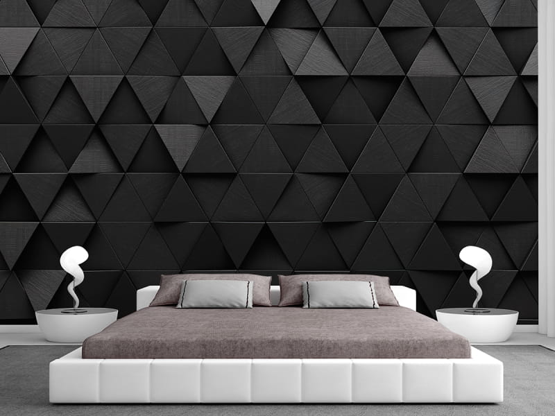 Фотошпалери Чорні трикутники 3Д в інтер'єрі спальні
