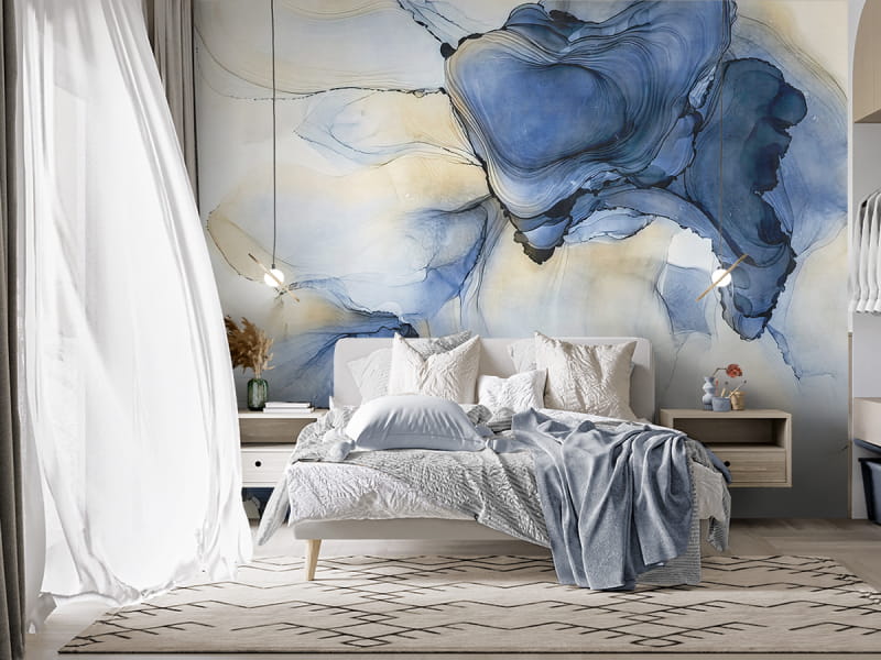 Фотообои Флюид Арт в интерьере спальни