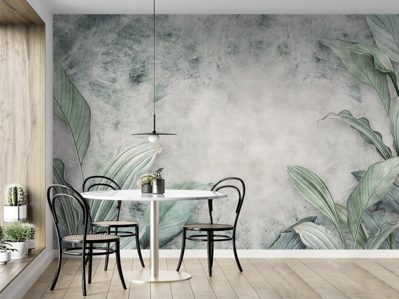 Фотообои Живописные листья в интерьере кухни