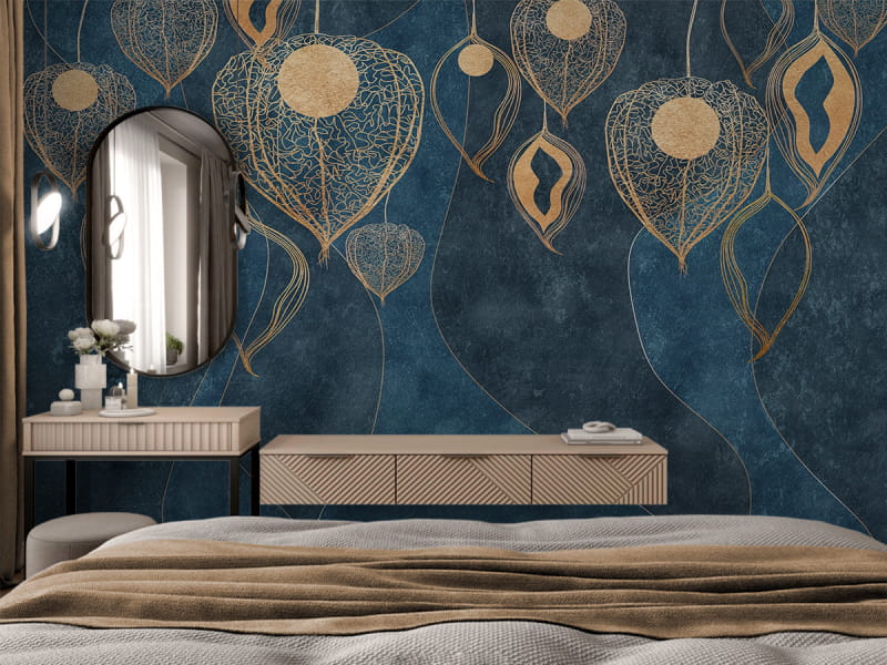 Фотошпалери Плоди фізалісу в інтер'єрі спальні